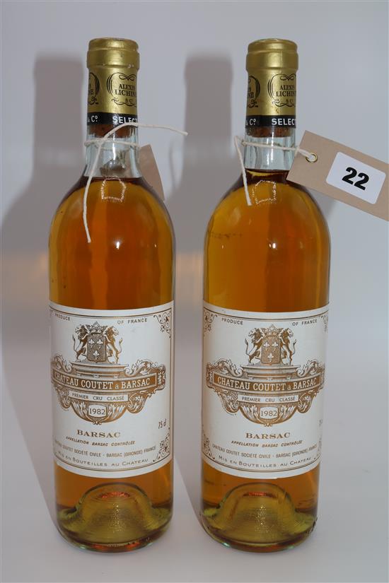 Two bottles of Chateau Coutet a Barsac, 1982,